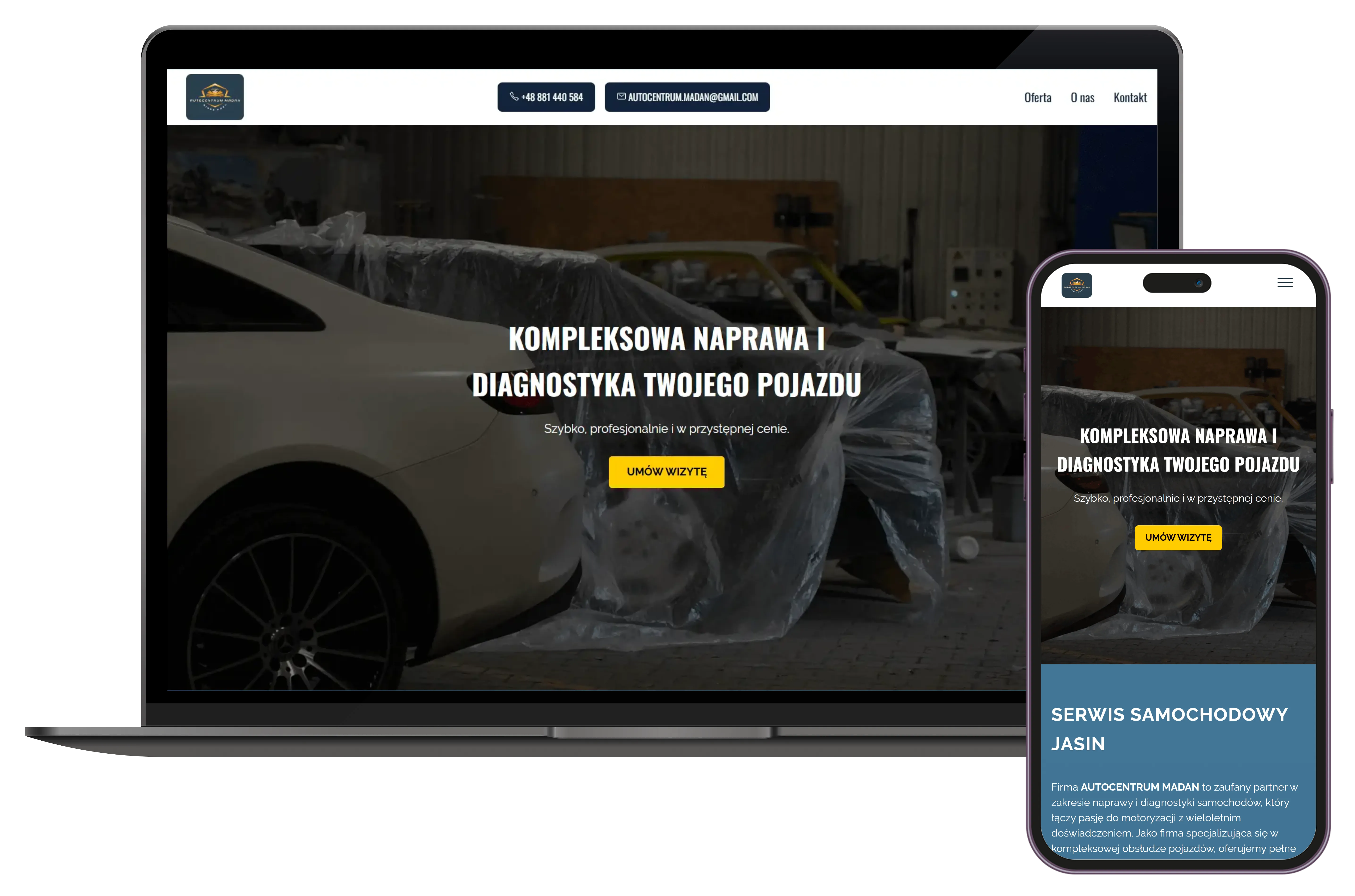Strona internetowa dla warsztatu Autocentrum Madan w Jasiniu